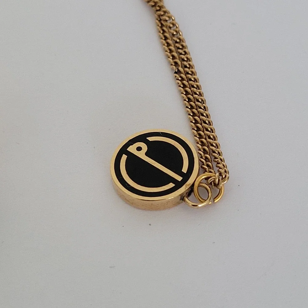 Dunhill Vintage Cufflinks and Tie Chain Set Gold Tone Black Enamel d Logo